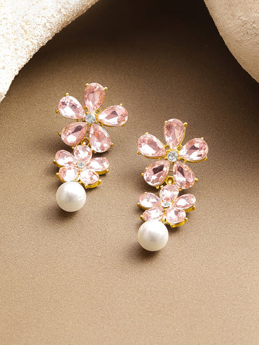 Blush Pink Crystal Floral Drop Earrings