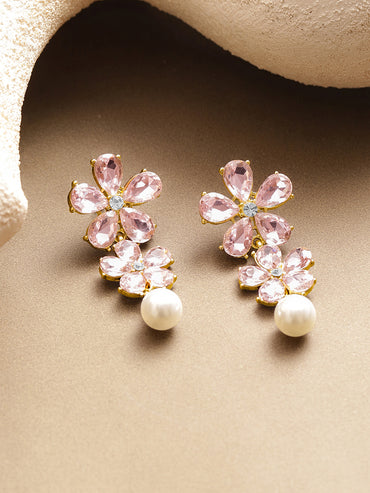 Blush Pink Crystal Floral Drop Earrings