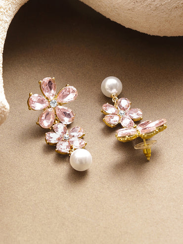 Blush Pink Crystal Floral Drop Earrings