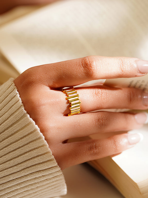 925 Fine Silver Gold Plated Adjustable Ribbed Statement Ring