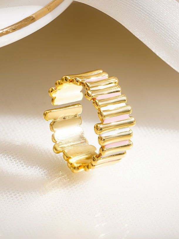 925 Fine Silver Gold Plated Adjustable Ribbed Statement Ring