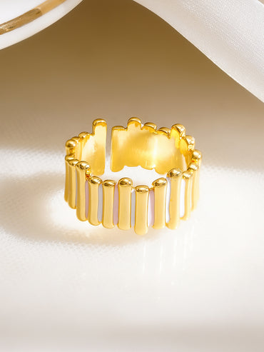 925 Fine Silver Gold Plated Adjustable Ribbed Statement Ring