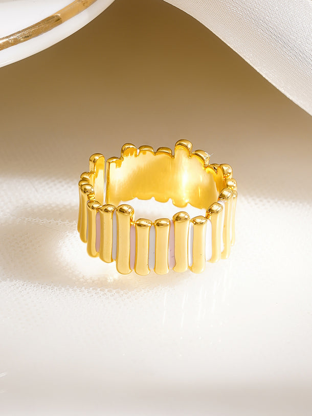 925 Fine Silver Gold Plated Adjustable Ribbed Statement Ring