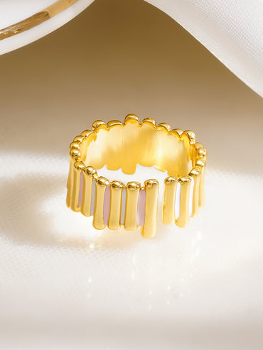 925 Fine Silver Gold Plated Adjustable Ribbed Statement Ring