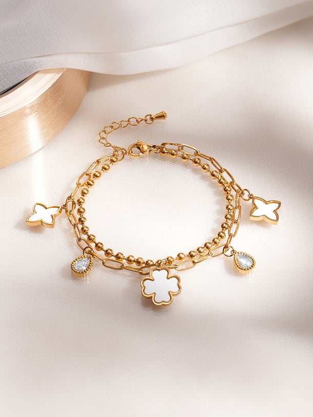 Demifine 18K Gold Plated Stainless Steel Clover Charm Bracelet