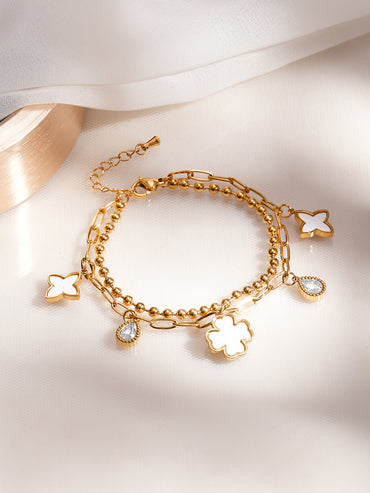 Demifine 18K Gold Plated Stainless Steel Clover Charm Bracelet