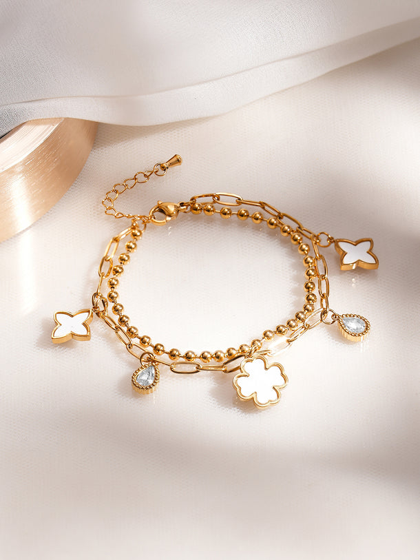 Demifine 18K Gold Plated Stainless Steel Clover Charm Bracelet