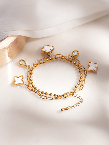 Demifine 18K Gold Plated Stainless Steel Clover Charm Bracelet