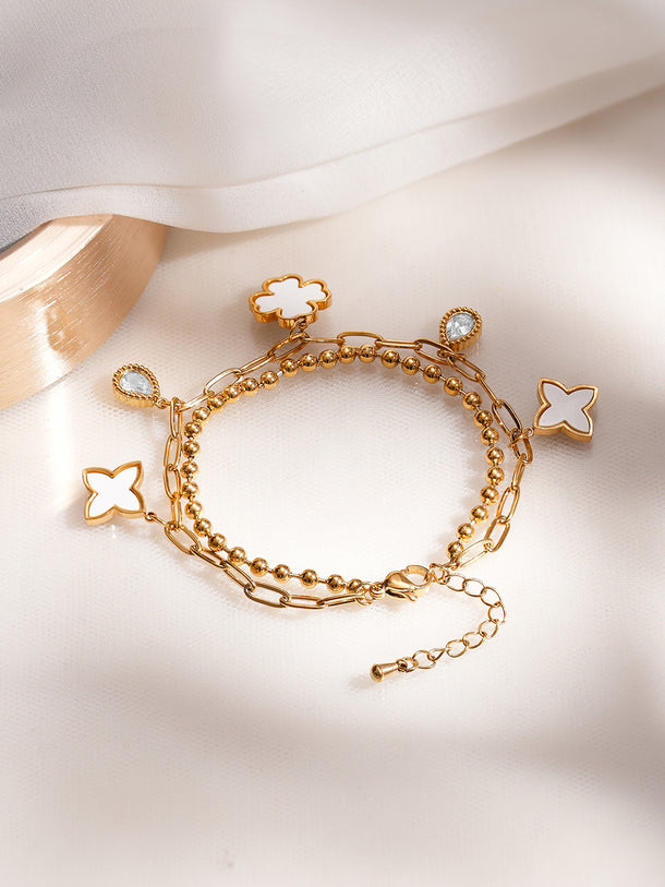 Demifine 18K Gold Plated Stainless Steel Clover Charm Bracelet