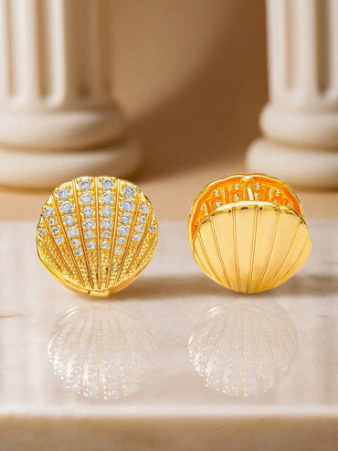Sea Shell Inspired American Diamond Zirconia Studs Earrings