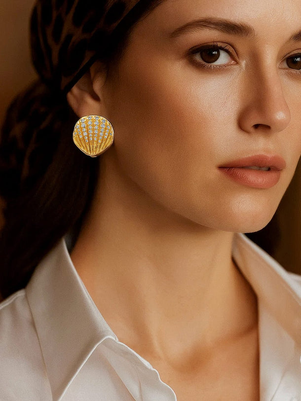 Sea Shell Inspired American Diamond Zirconia Studs Earrings