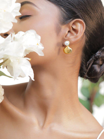 Sea Shell Inspired Pearl Drops Earrings