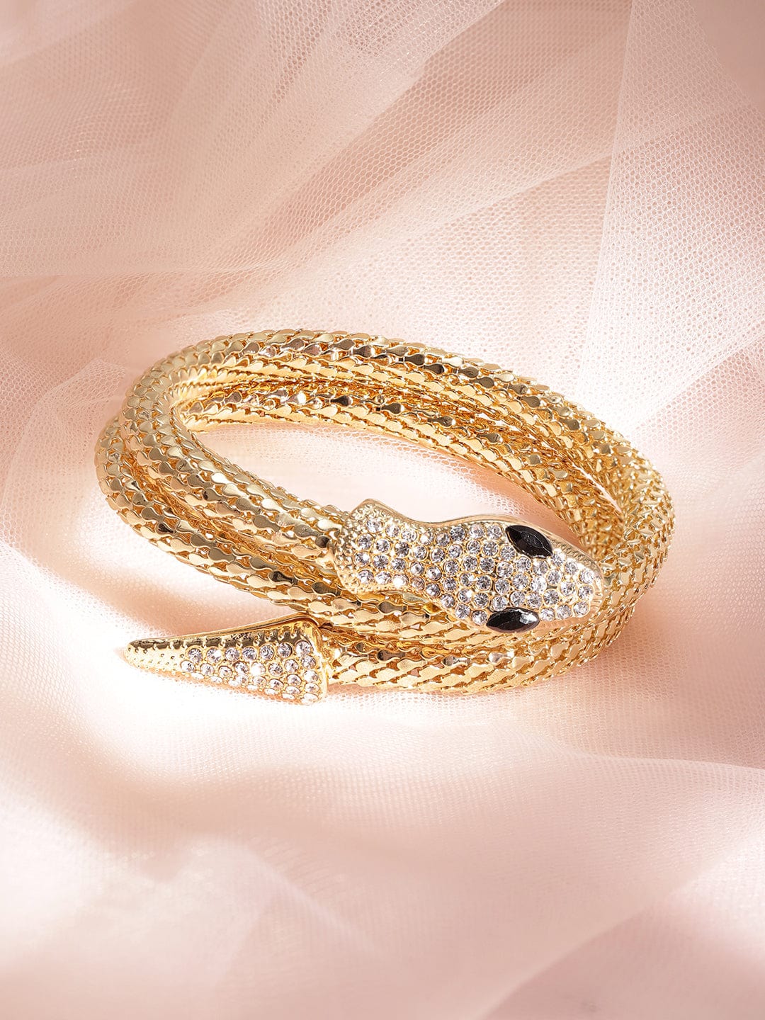 Serpentine Splendor: Gold-Tone Zircon Stone Snake Bracelet for Dazzling Charm Bangles & Bracelets