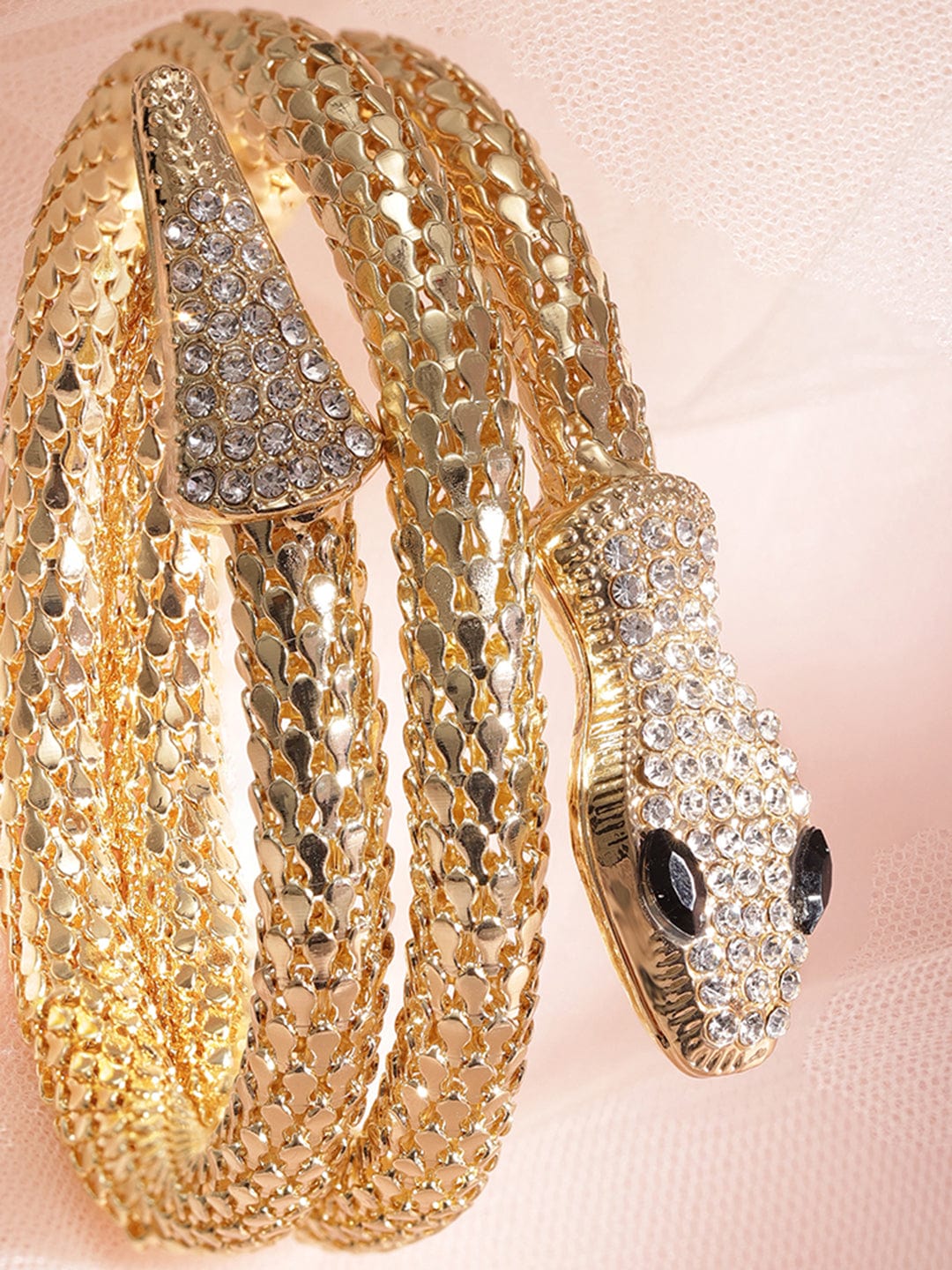 Serpentine Splendor: Gold-Tone Zircon Stone Snake Bracelet for Dazzling Charm Bangles & Bracelets