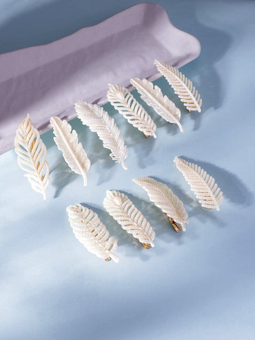 Set of 10, White beaded textured Trendy Hair clips Earrings