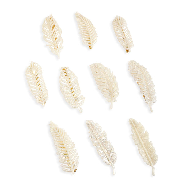 Set of 10, White beaded textured Trendy Hair clips Hair Accessories