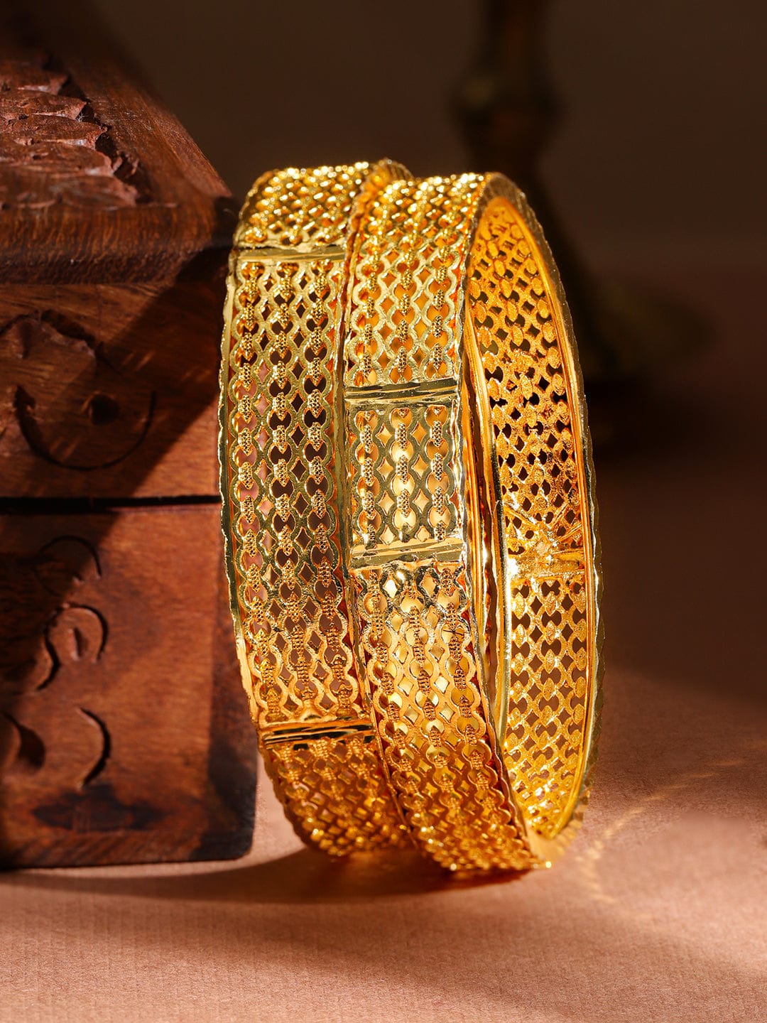 Set of 2 22K Gold-Plated Intricate Design Traditional Bangles Bangles