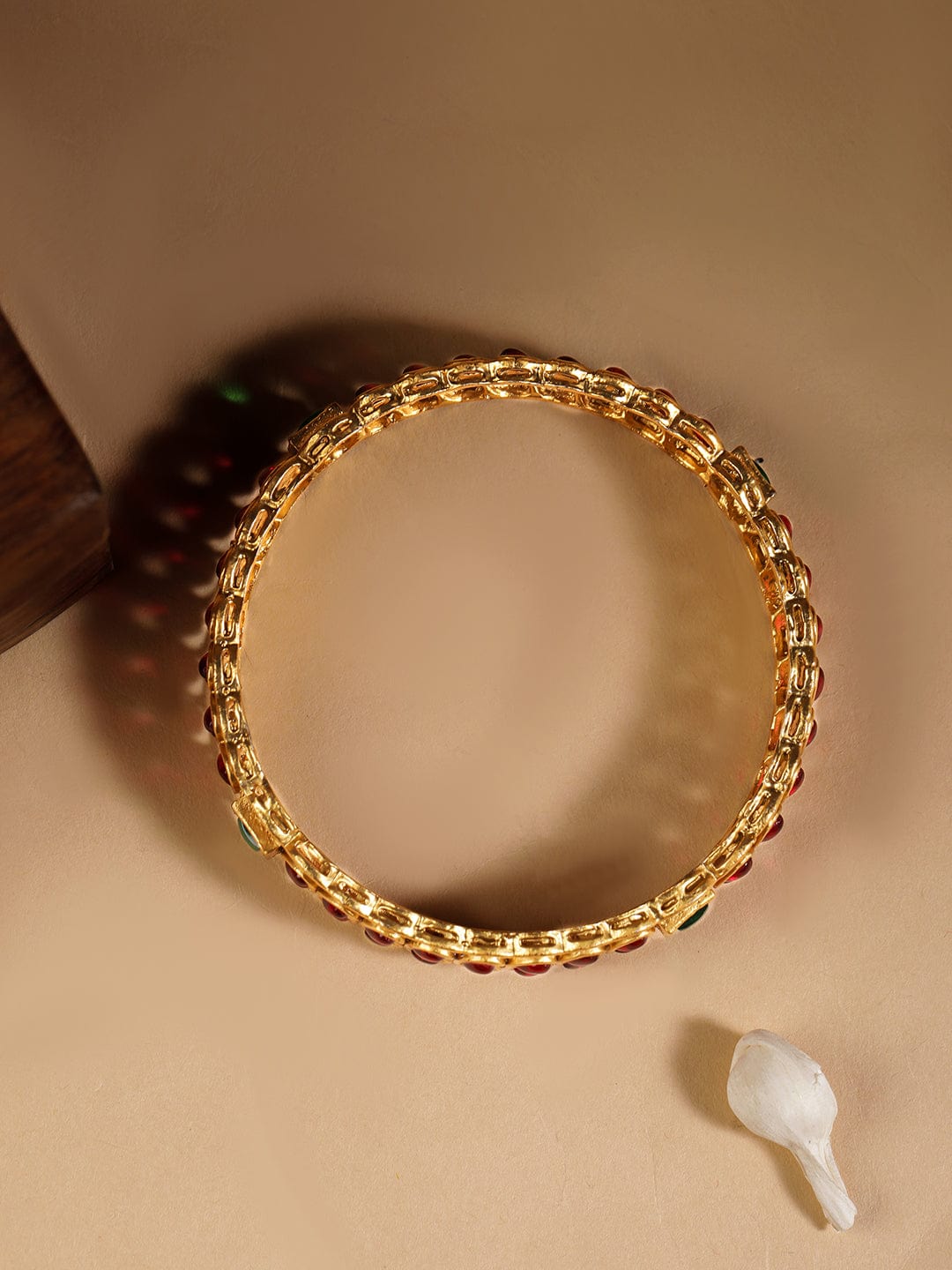 Set of 2, 22K Gold plated Kemp Stone studded Temple statement bangle Bangles & Bracelets