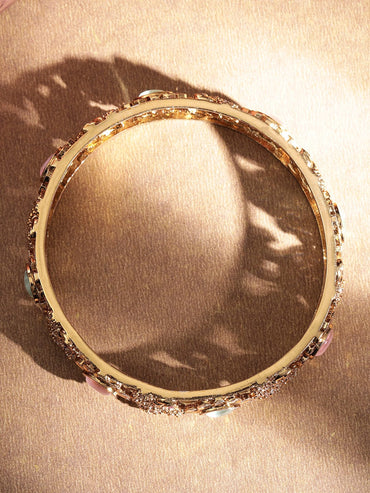 Set Of 2, 22K Gold Plated Pastel Beaded Zirconia Handcrafted Statement Bangles Bangles & Bracelets