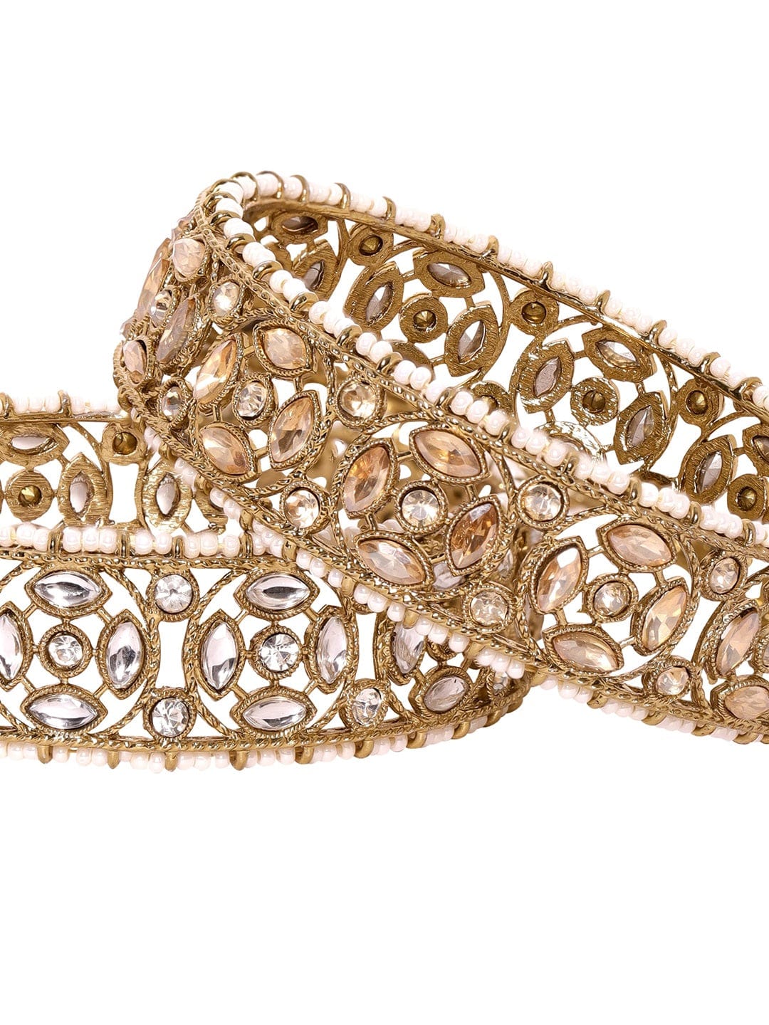 Set of 2, 22K Gold plated pearl beaded kundan studded filigree bangles Bangles & Bracelets