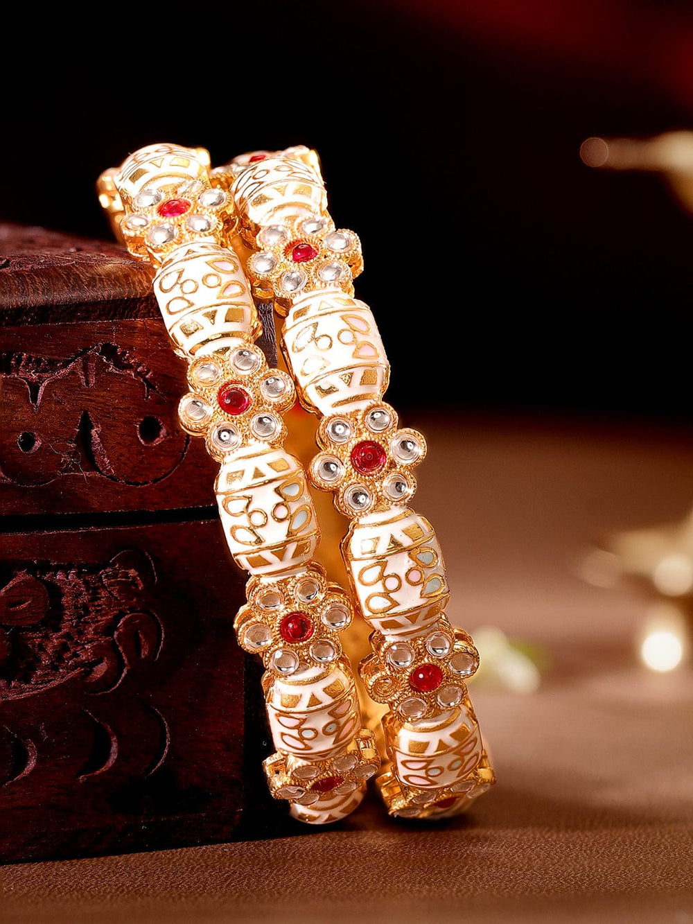 Set of 2, 22K Gold plated Pink & Blue pastels Kemp stone studded Bangles Bangles & Bracelets