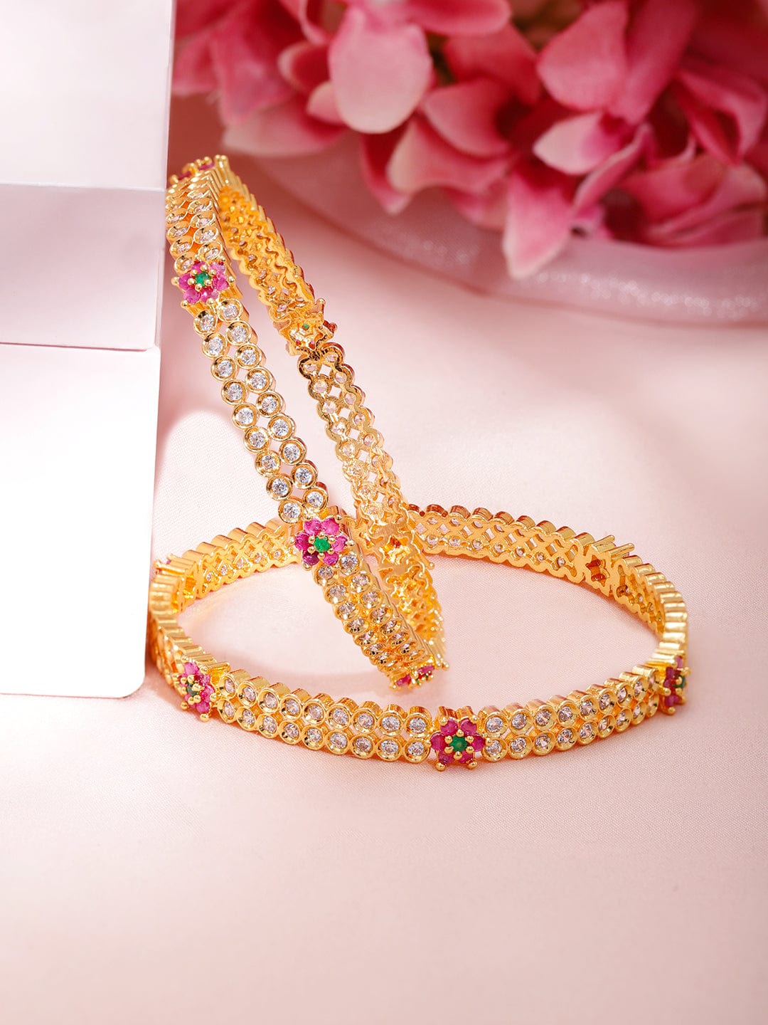 Set Of 2 Gold-Plated Cubic Zirconia Bangles Bangles & Bracelets