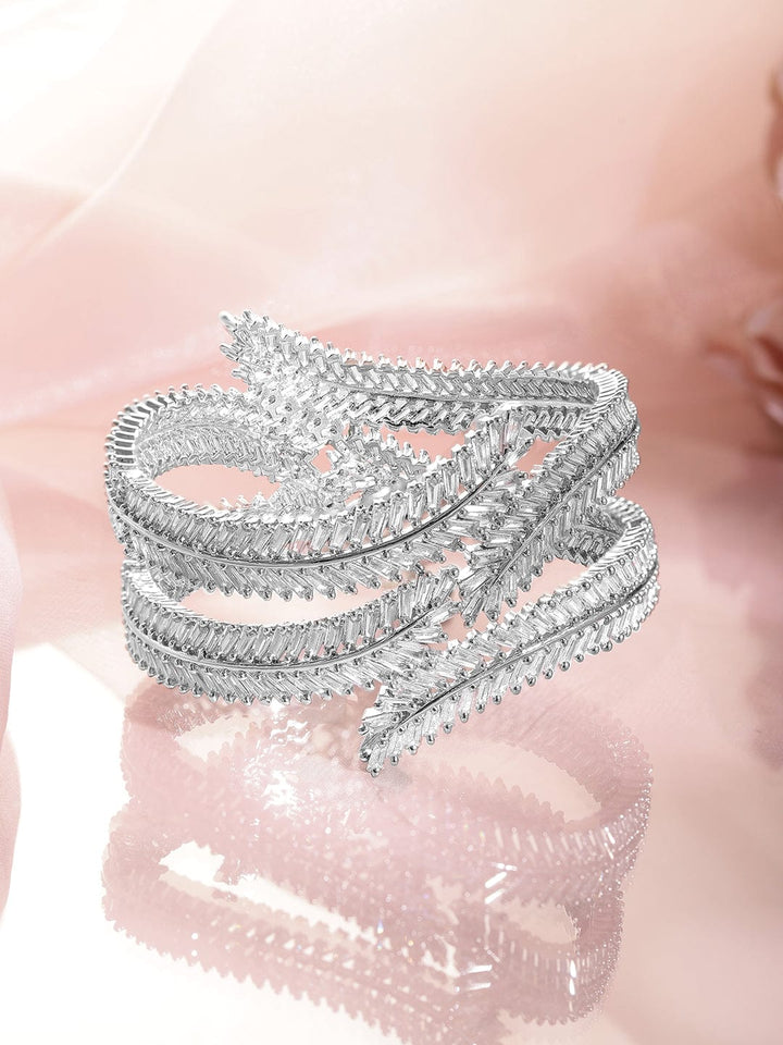 Set of 2 Rhodium Plated AD & Cubic Zirconia Studded Premium Bangles Bangles & Bracelets