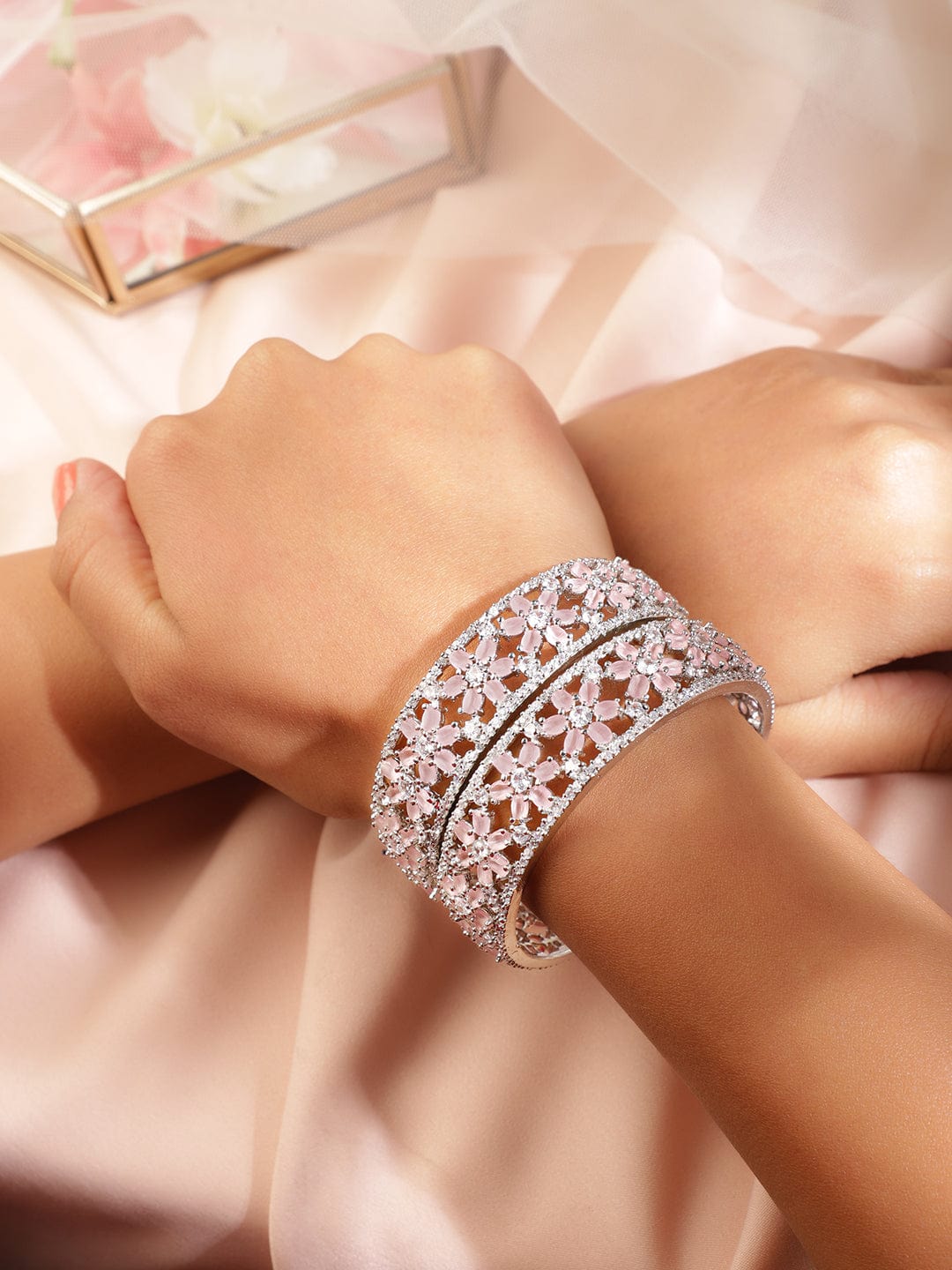 Set Of 2 Rhodium Plated American Diamond Bangles Bangles & Bracelets