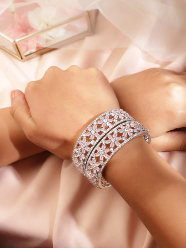 Set Of 2 Rhodium Plated American Diamond Bangles Bangles & Bracelets