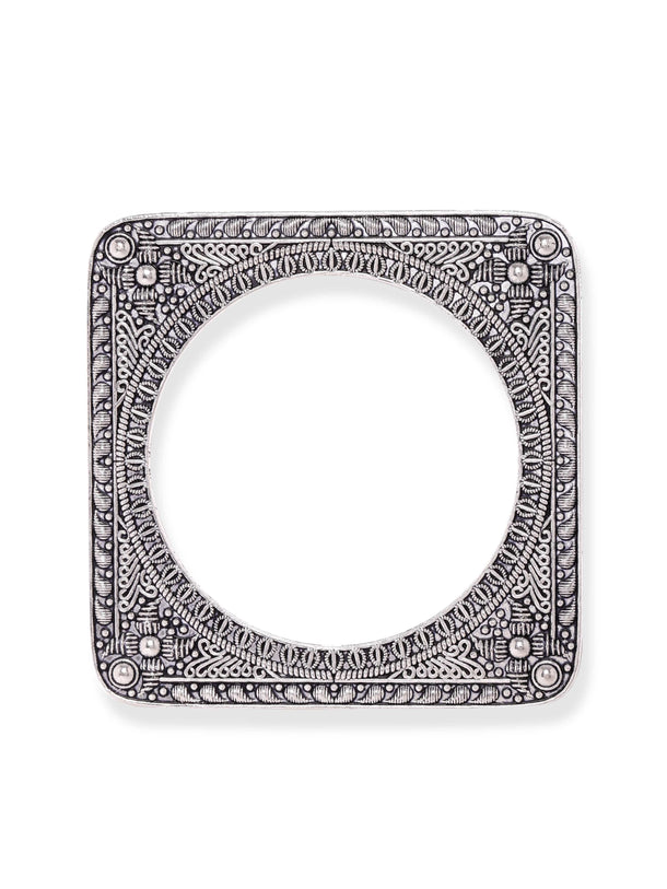 Set of 2 Square-Shaped Oxidized Silver-Plated Bangles Bangles & Bracelets
