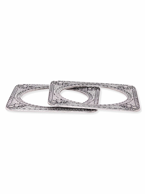 Set of 2 Square-Shaped Oxidized Silver-Plated Bangles Bangles & Bracelets