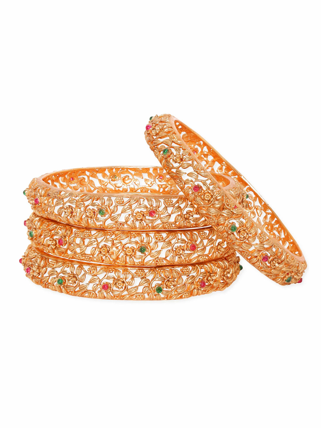 Set of 4, 22K Gold plated flora motif handcrafted gold bangles Bangles & Bracelets
