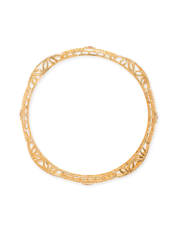 Set of 4, 22K Gold plated Pink Enamel Kemp stone studded Traditional bangles Bangles & Bracelets