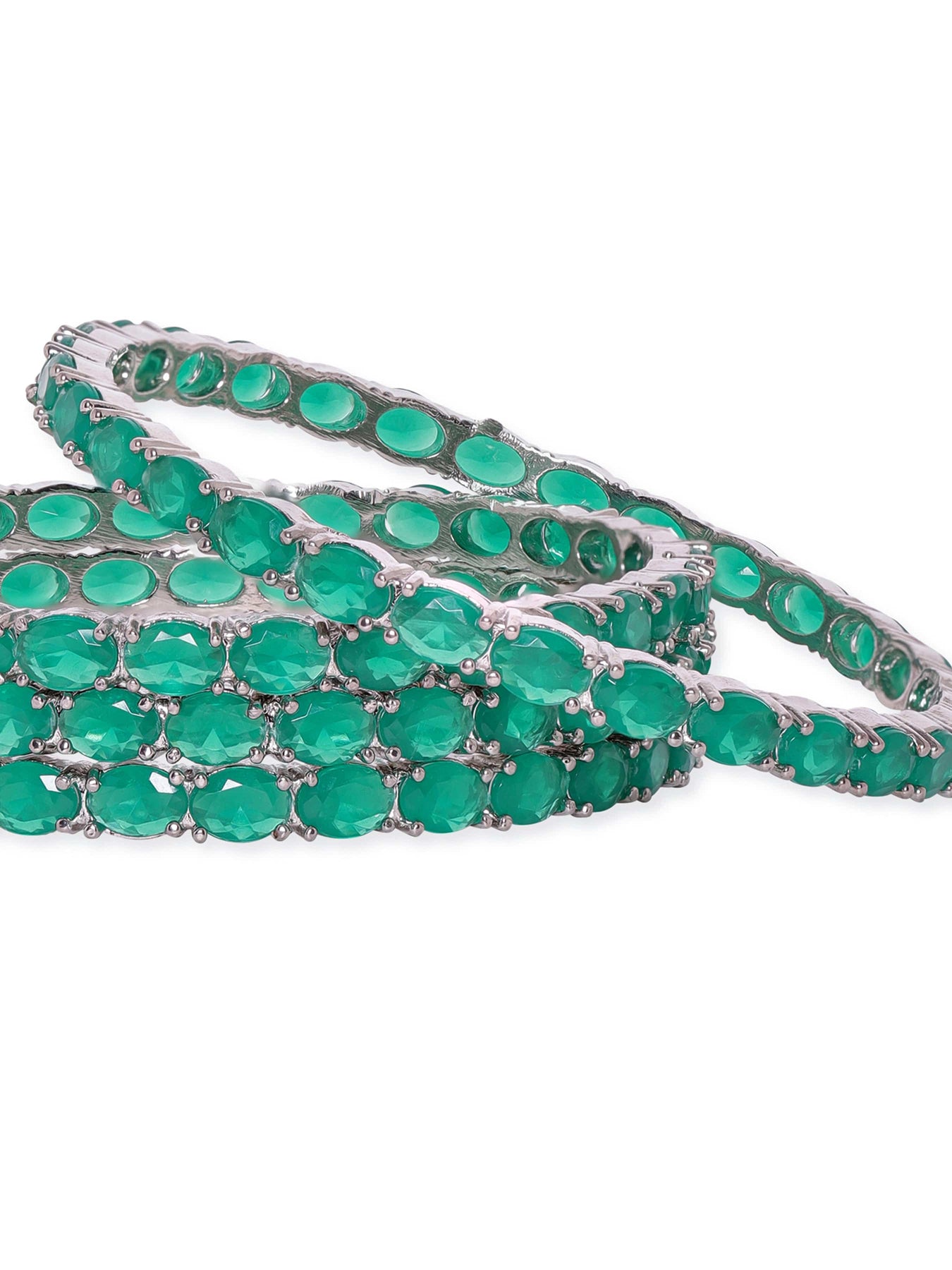 Set of 4, Rhodium plated Emerald green Zirconia statement bangle – Rubans