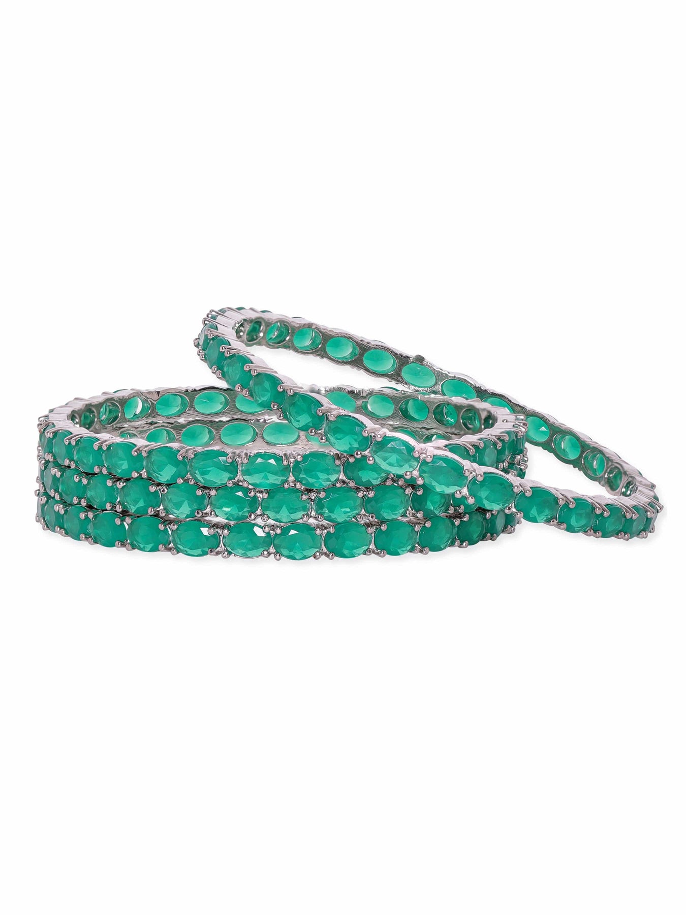 Set of 4, Rhodium plated Emerald green Zirconia statement bangle – Rubans