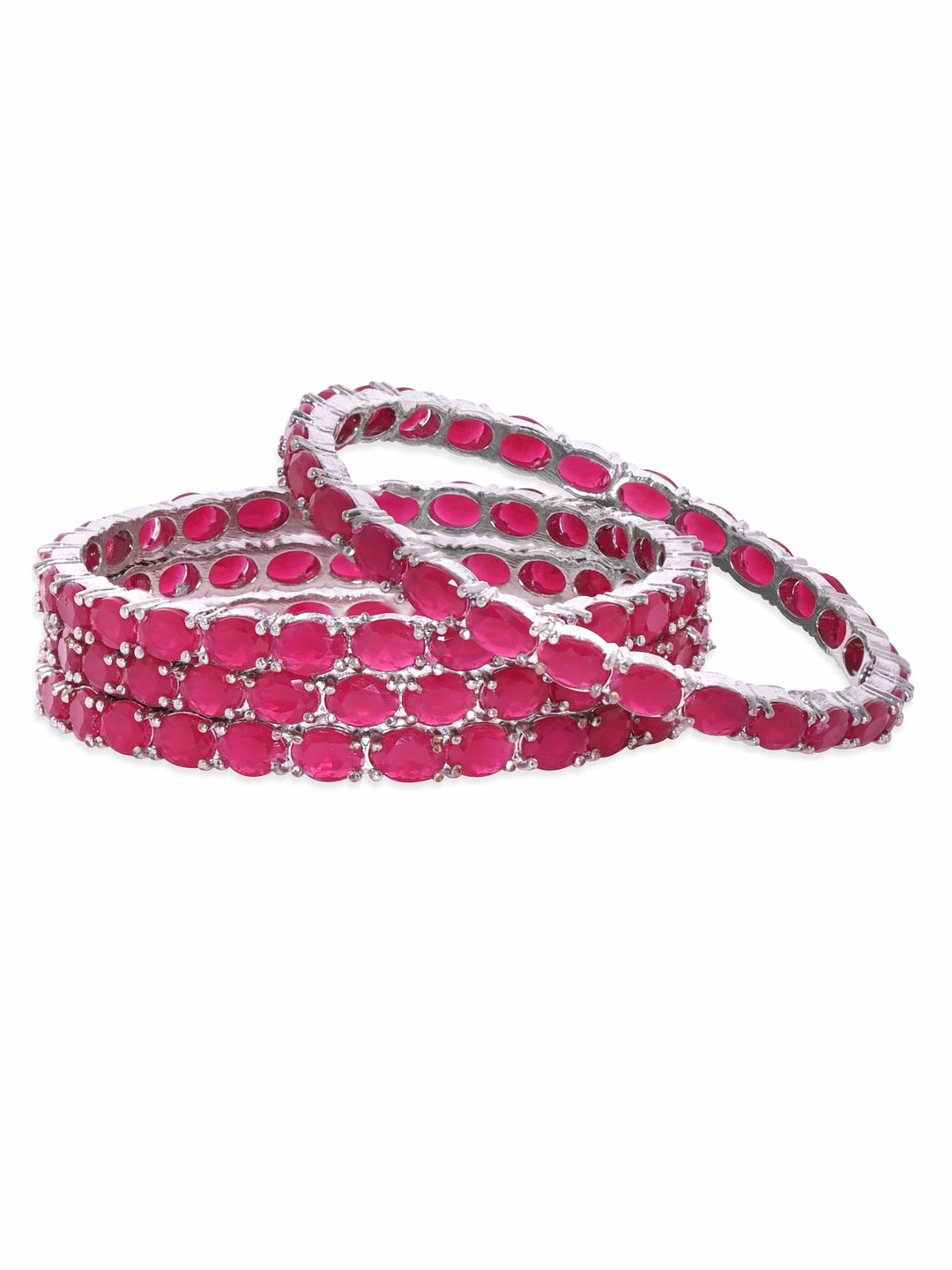 Set of 4, Rhodium plated Ruby Red Zirconia statement bangle Bangles & Bracelets