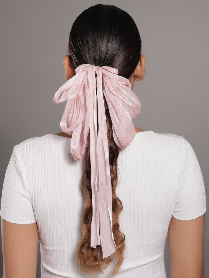 Shimmering Blush Pink Hair Claw with Flowing Bow Ribbon Design -Stylish Hair Accessory Hair Accessory