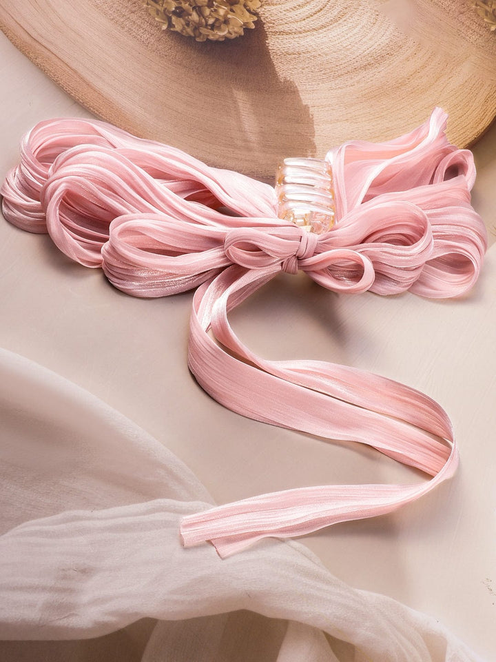 Shimmering Blush Pink Hair Claw with Flowing Bow Ribbon Design -Stylish Hair Accessory Hair Accessory