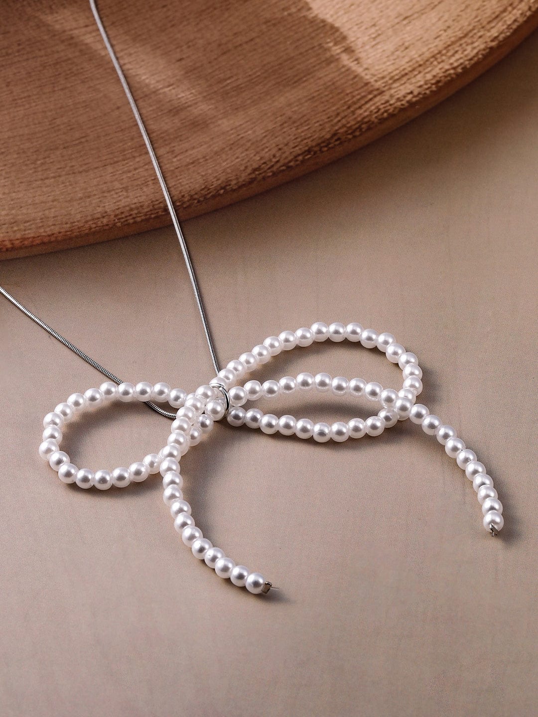 Silver Chain with Pearl Bow Pendant Necklace