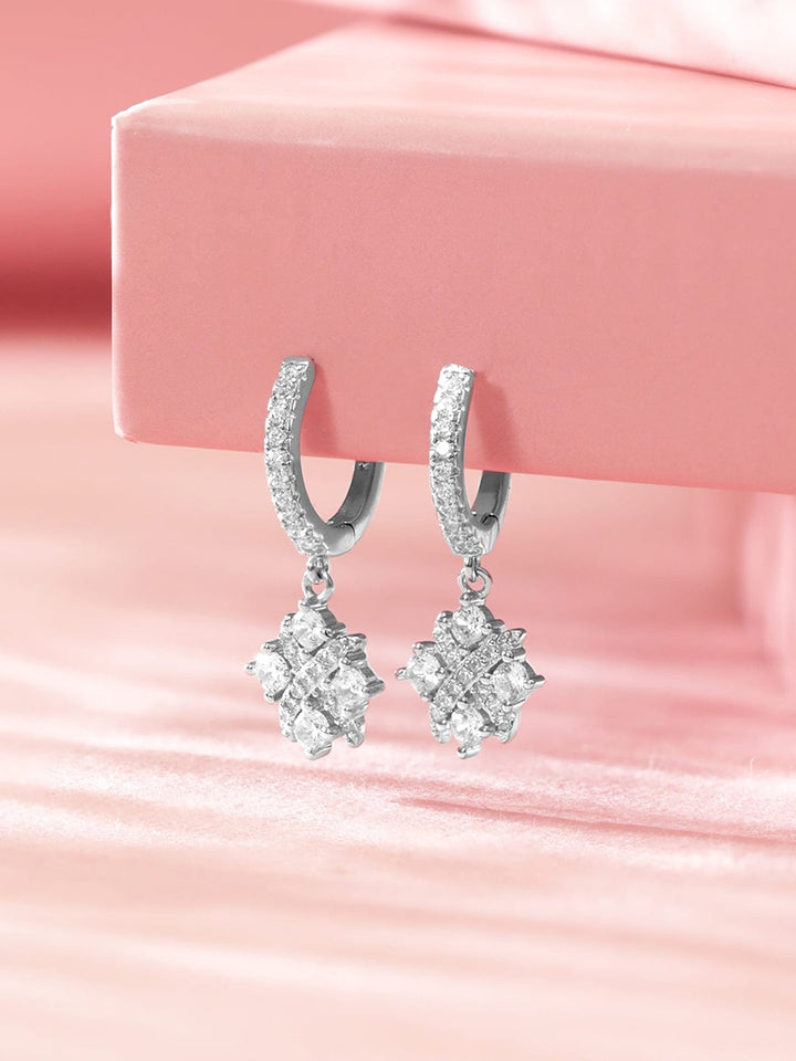 Silver Hoop Earrings with AD Accents Earrings