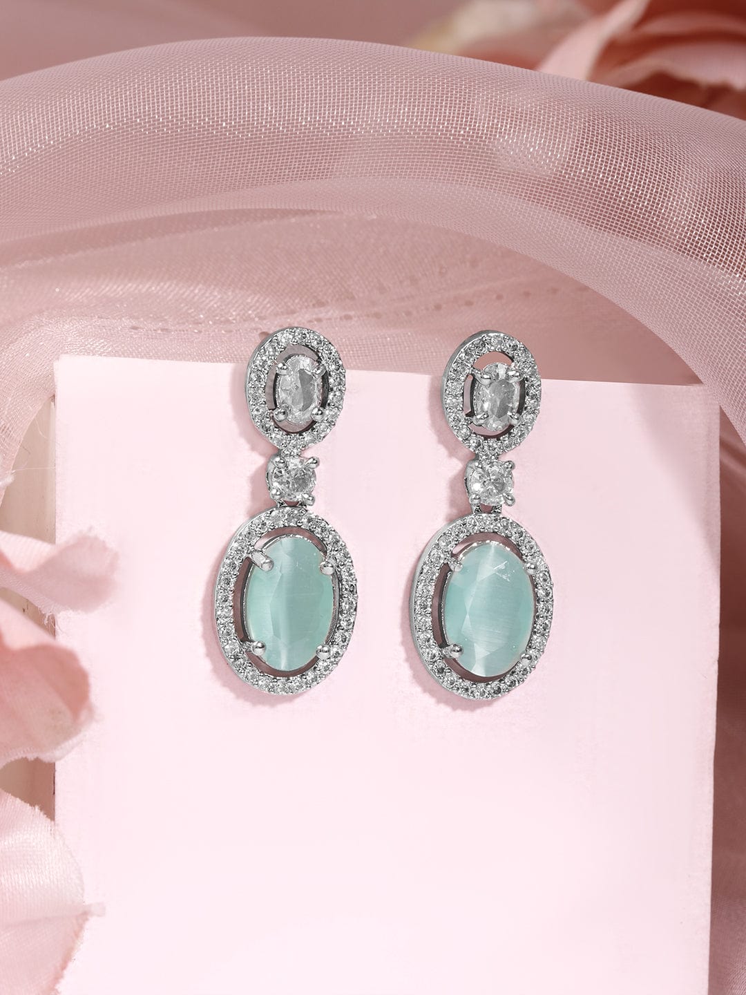 Silver-Plated Mint Green Oval Drop Earrings Drop earrings