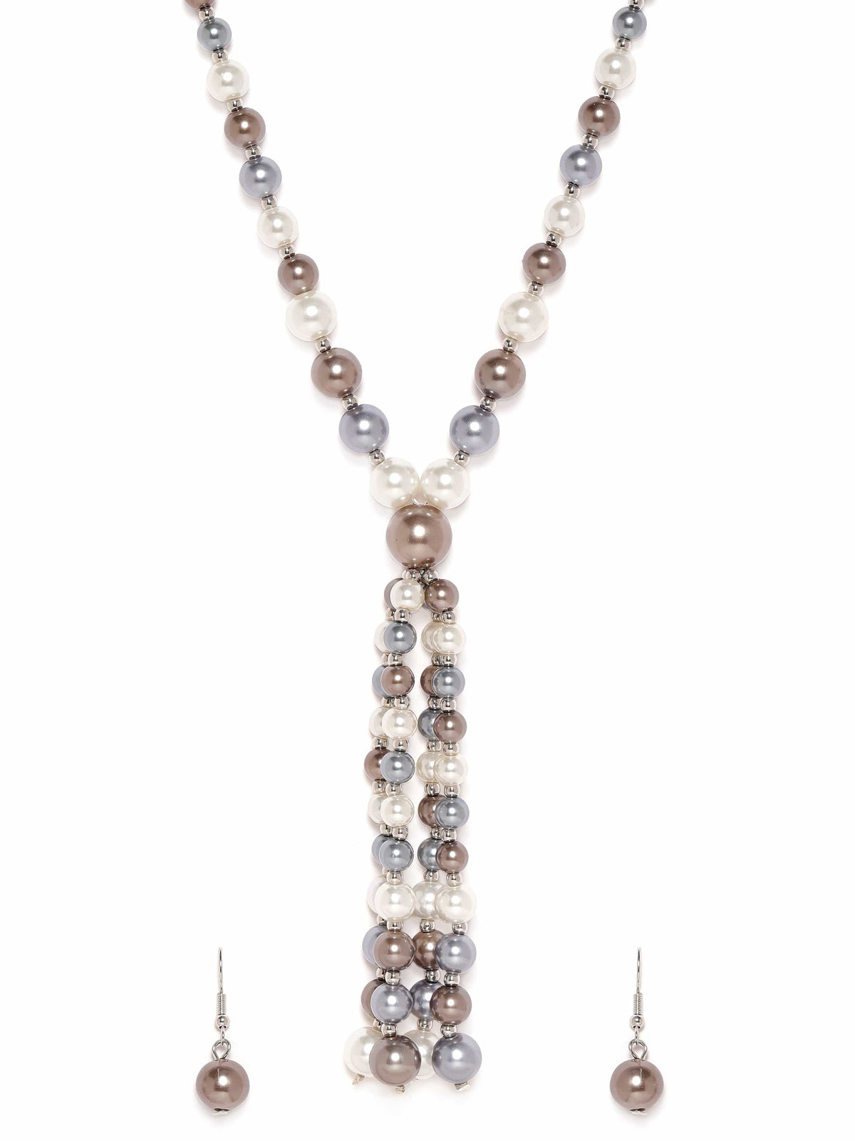 Silver-Plated Multi-Color Beaded Long Multi-Layer Statement Necklace Set Jewellery Set