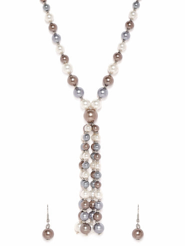 Silver-Plated Multi-Color Beaded Long Multi-Layer Statement Necklace Set Jewellery Set