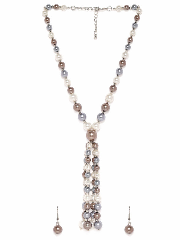 Silver-Plated Multi-Color Beaded Long Multi-Layer Statement Necklace Set Jewellery Set