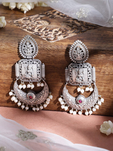 Silver-Plated Oxidised Pearls Beaded Classic Drop Earrings Drop Earrings