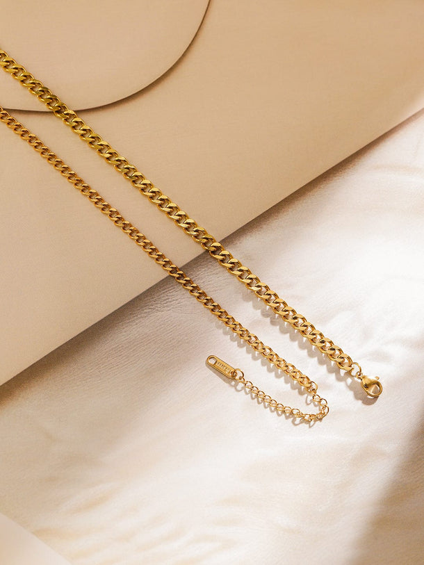 Simple Curb Necklace with Pearl Charm Necklace & Chains