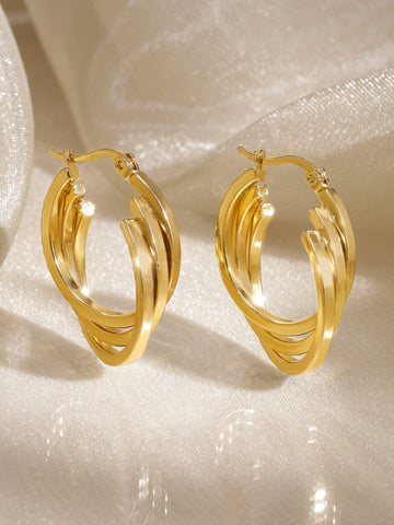 Sleek Twisted Golden Hoops Earrings