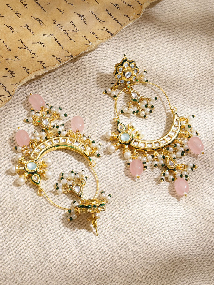 Soft Blush Pink & Kundan Chandbali Earrings
