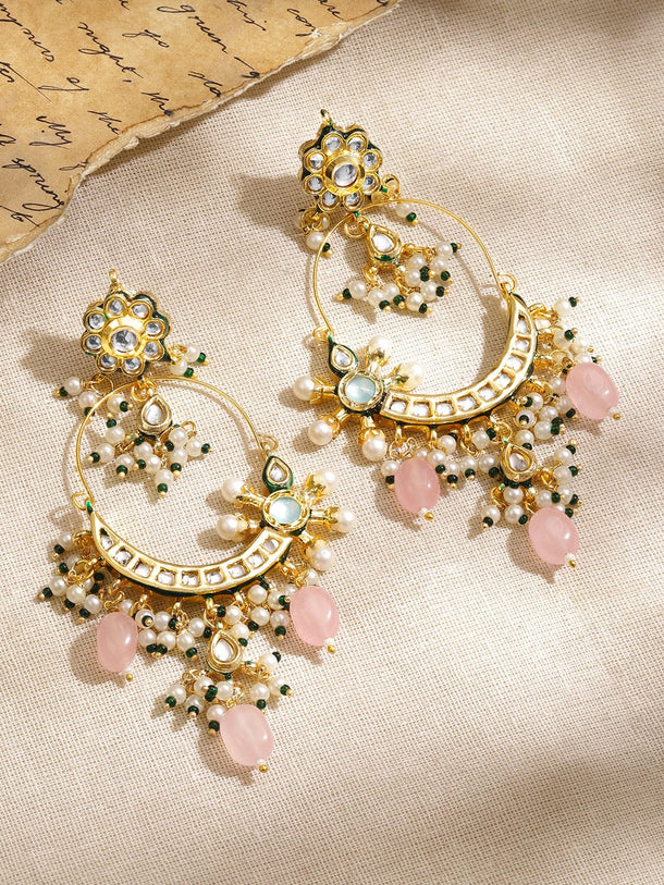Soft Blush Pink & Kundan Chandbali Earrings