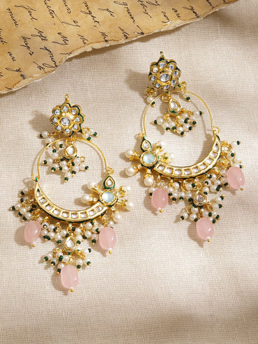 Soft Blush Pink & Kundan Chandbali Earrings